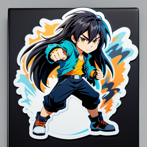 Long hair anime boy in a fight