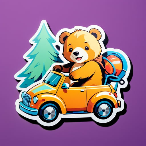 a bear riding a car