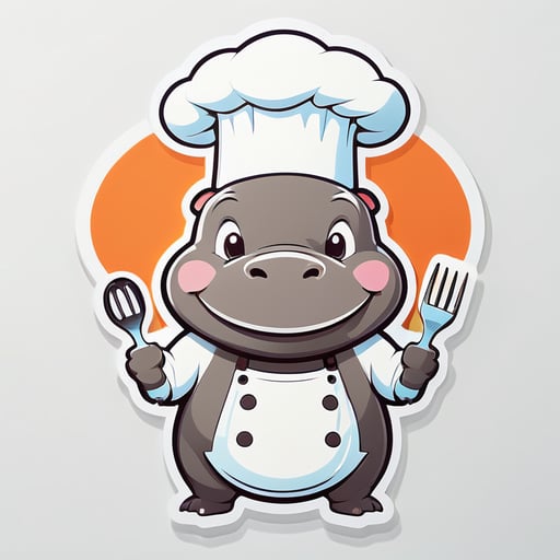 Hippo - cook in the kitchen in a white cap