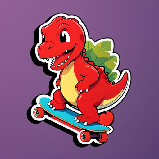 Good red dinosaur rides on a skateboard
