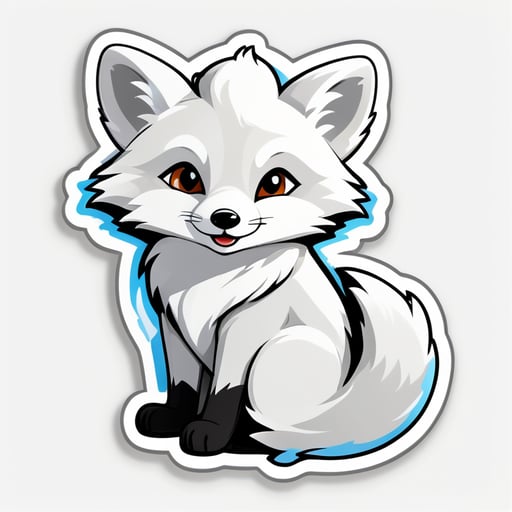 Generate a sticker for telegrams in a single style, PNG format, indenting along the edges. On the sticker white fox ears inside gray, sitting among the snow tundra [White arctic fox in Santa hat, celebrates (🎅)]