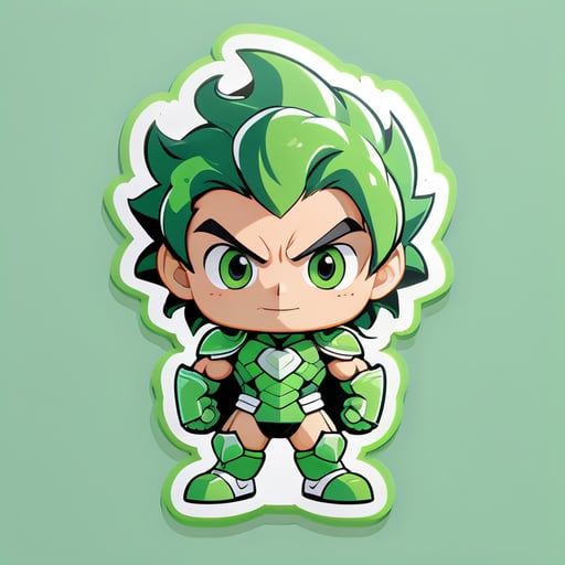 Design an AI Mascot Sticker in Light Green and Gray Shades But Make It Look Like an Hero