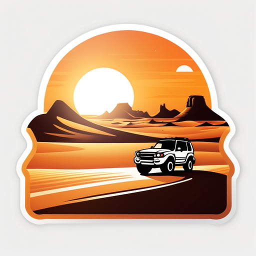 "/imagine promp:desert,sahara,sand dune,capming,capmer car,sunset sticker"