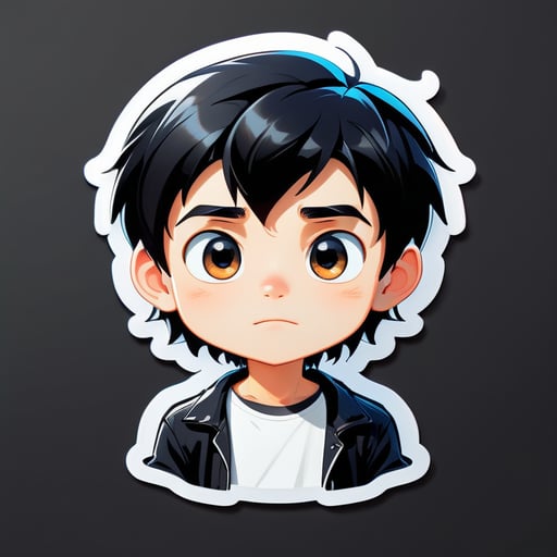 a AVATAR of a boy with white shirt in short black hair, cool face and looks lonely