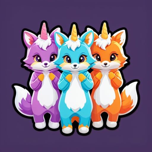 three foxes in one unicorn kigurumi
