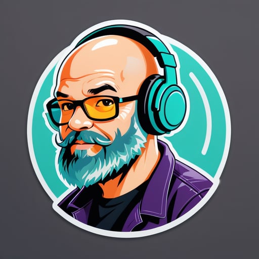 A bald, bearded sound engineer wearing headphones