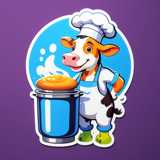 Cow cook in a cap in the kitchen