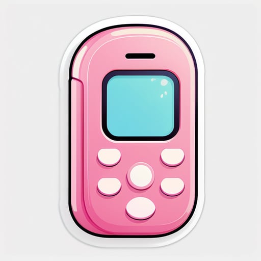 cute cartoon style sticker of pink flip phone with clean lines
