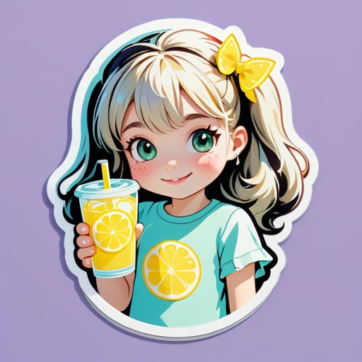 A fair -haired cute student of light drinks lemonade