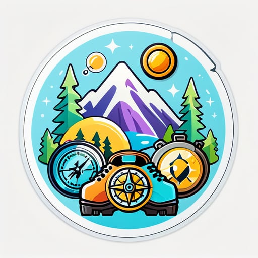 /imagine prompt:stickers with symbols of exploration and adventure, such as compasses, hiking boots, backpacks, or binoculars., Sticker, Lovely, Tertiary Color, light art style, Contour, Vector, White Background, Detailed