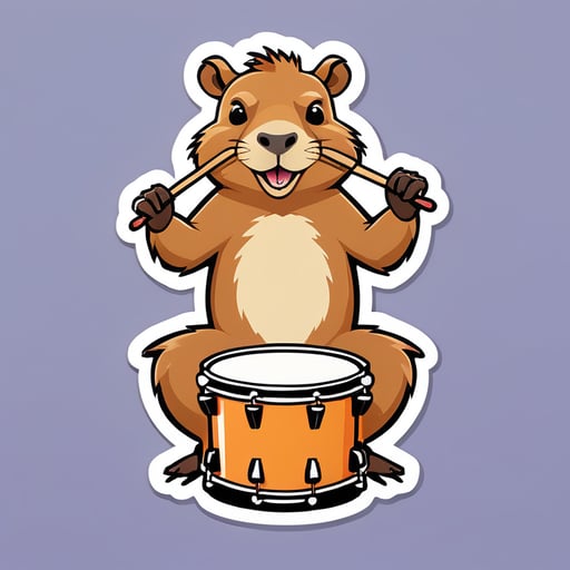 Capybara plays on drums