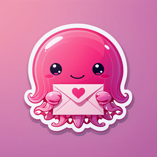 Cute pink jellyfish writes a love letter