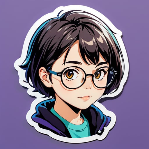 A girl with short hair and glasses, Japanese anime style, cute, teenage girl