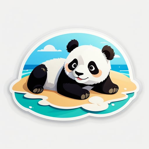 a lovely panda lay down on the beach