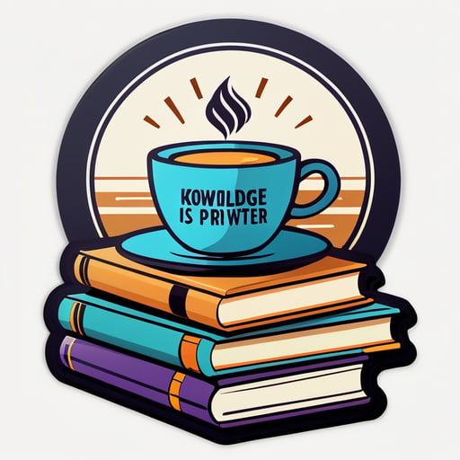 A stack of books with a cup of coffee with the text "Knowledge is Power"