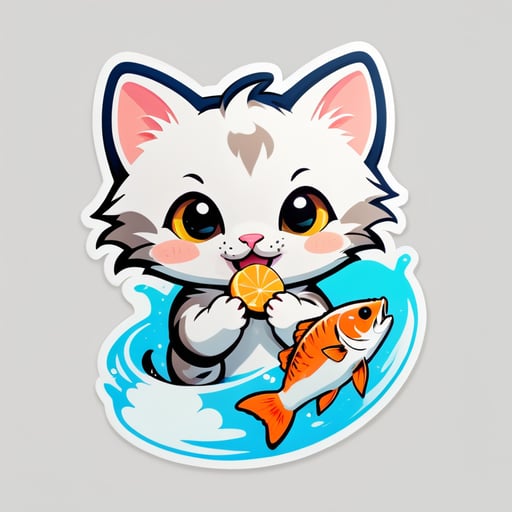Cute kitten is eating fish