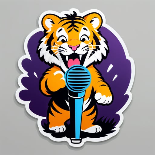 Tiger sings in a microphone