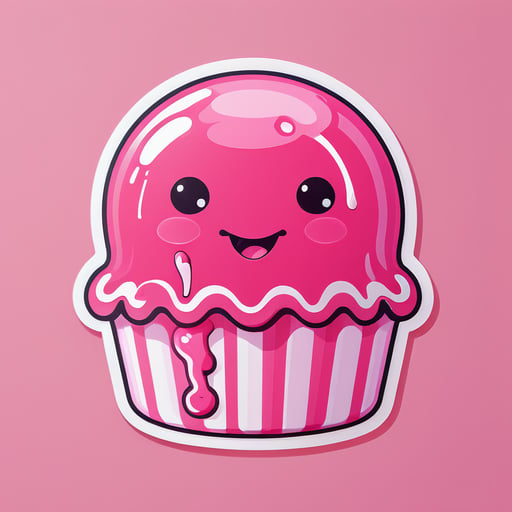 Sweet pink jellyfish eats a delicious cake