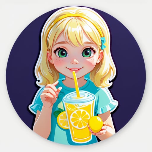 Blond -haired sweet girl of light drinks lemonade