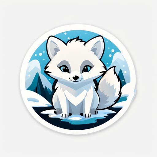 Generate a sticker for telegrams in a single style, PNG format, indenting along the edges. On the sticker, white foxes are ears inside gray, sitting among the snow tundra [White arctic fox in the pose of thoughts with raised paw (🤔)]