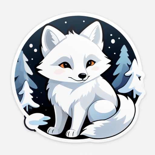 Generate a sticker for telegrams in a single style, PNG format, indenting along the edges. On the sticker, white foxes are ears inside gray, sitting among the snow tundra [White arctic fox with eyes closed, shows the gesture "Calm" (😌)]]