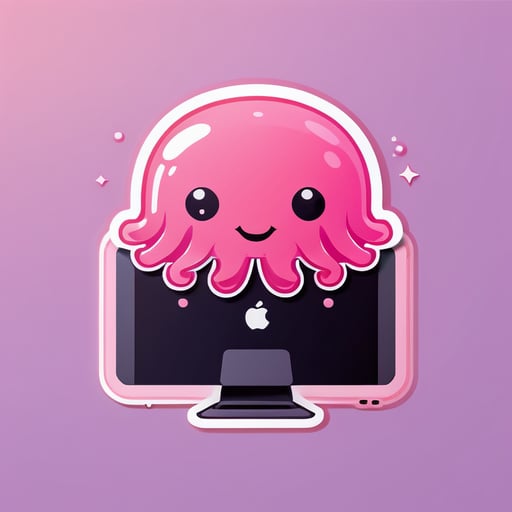 cute pink jellyfish works with a computer