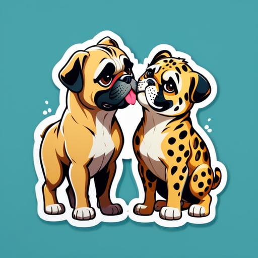 pug and a leopard kiss with muscular torso
