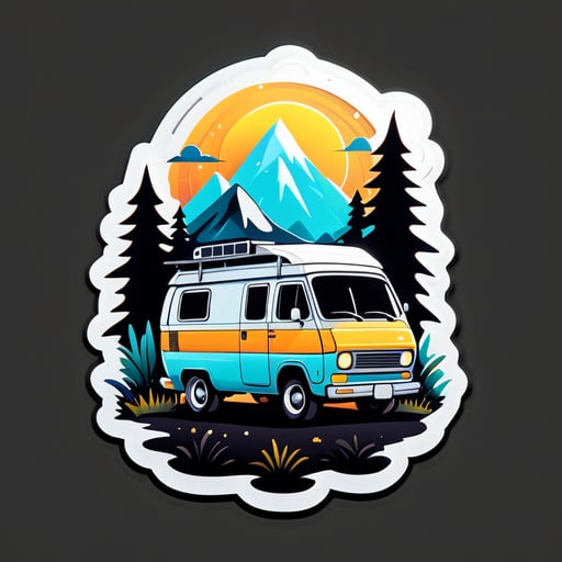 /imagine prompt:Highlight the off-grid lifestyle with stickers featuring solar panels, RVs, camper vans, or tiny cabins nestled in the wilderness., Sticker, Hopeful, Dark, Gothic, Contour, Vector, White Background, Detailed