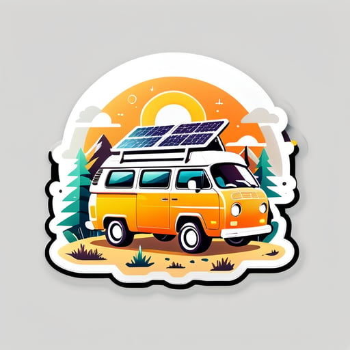 /imagine prompt:Highlight the off-grid lifestyle with stickers featuring solar panels, RVs, camper vans, or tiny cabins nestled in the wilderness., Sticker, Content, Satin Colors, Geometric, Contour, Vector, White Background, Detailed