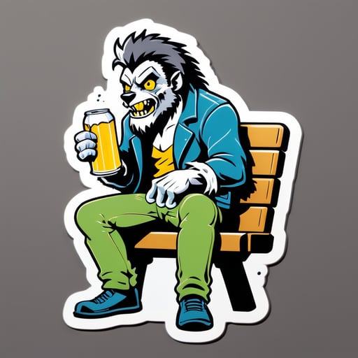 wolfman with the beer can on a bench