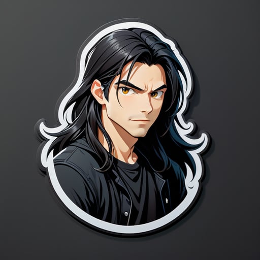 A guy with long dark hair and a black T -shirt