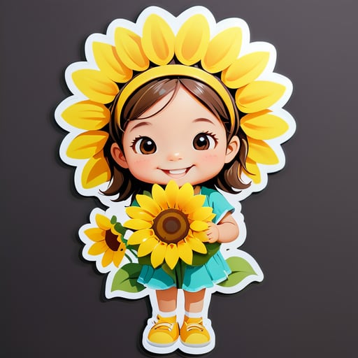 A little girl holding a sunflower with a smile on her face