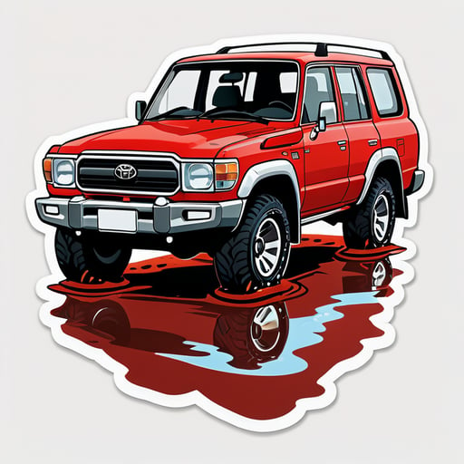 red Toyota land cruiser 70 big wheels dirt puddle