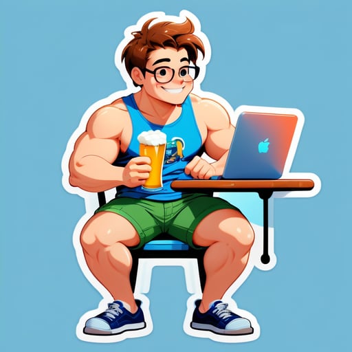 A slightly hollow and pumped boy for 17 years, loves to drink beer, play tanks and sit at a computer in his underpants and also download muscles with weights, he wears glasses, and also likes to bring food to school