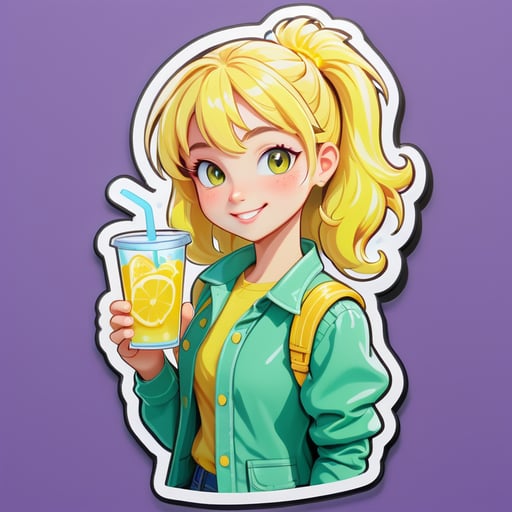 A fair -haired adult student of light drinks lemonade Sticker
