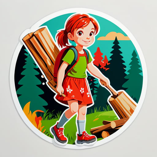 Red -haired girl goes for firewood