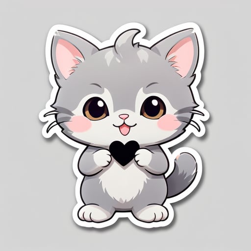 The cutest grey kitten. One of the stickers must have the phrase "Love U Vi" on it.