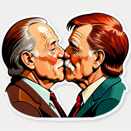 Two beautiful grandfathers with red and brown hair kiss
