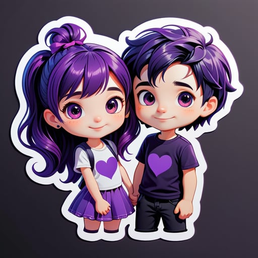 cute lovers. girl with purple hair. boy with black hair