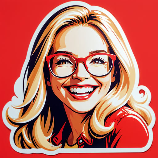 Happy woman with blond long hair and rectangular red glasses
