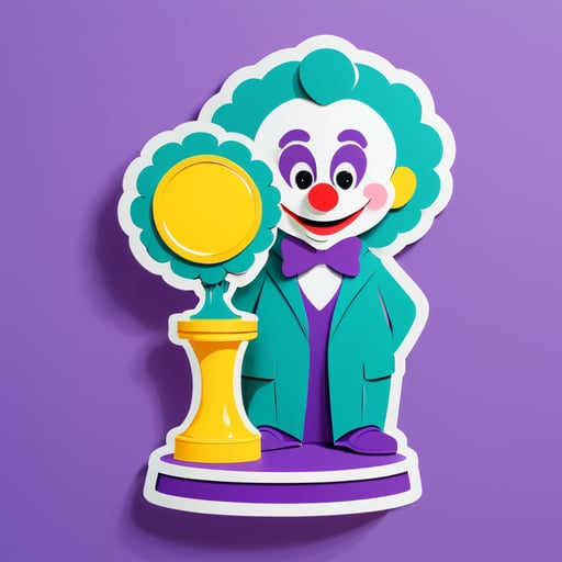 Oscar figurine with a stand, but instead of a clown figure