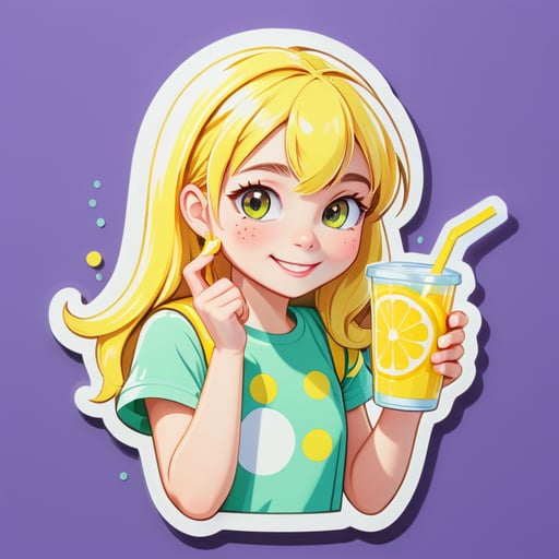 A fair -haired student of light drinks lemonade