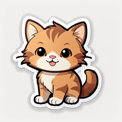 Cute brown cat cub sticker, Vector color, and line art illustration, crisp and clean vector line, flat colors, , HDR, 16K, in the style of die-cut stickers