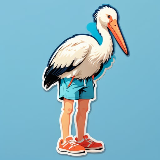 stork in a T-shirt and shorts