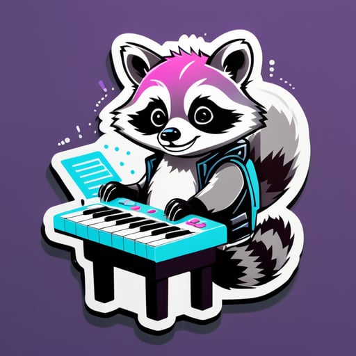 The raccoon plays on the synthesizer