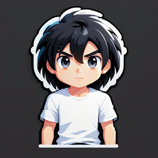 a AVATAR of a boy with white shirt in black hair, pixel art, cool face and looks lonely