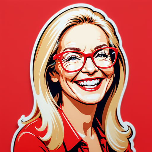 happy woman about 50 years with blond long hair and rectangular red glasses