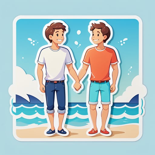A lovely male couple, holding hands on the seaside
