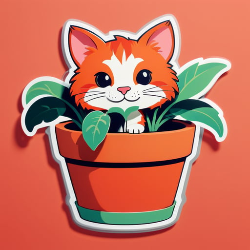 Red -haired cat digs in a flower pot