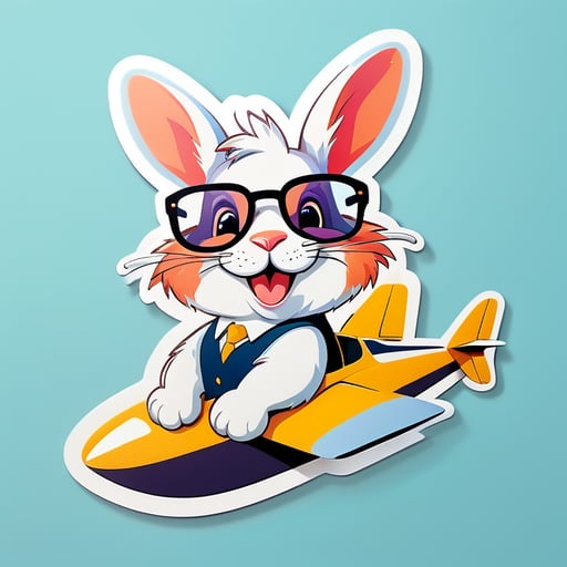 cheerful rabbit with glasses on a biplane